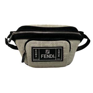 Fendi Bum Bag 7VA446 Cream Light gray Black Chemical Fiber Suede